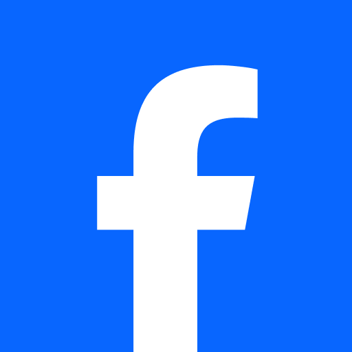 White 'f' logo on a blue background