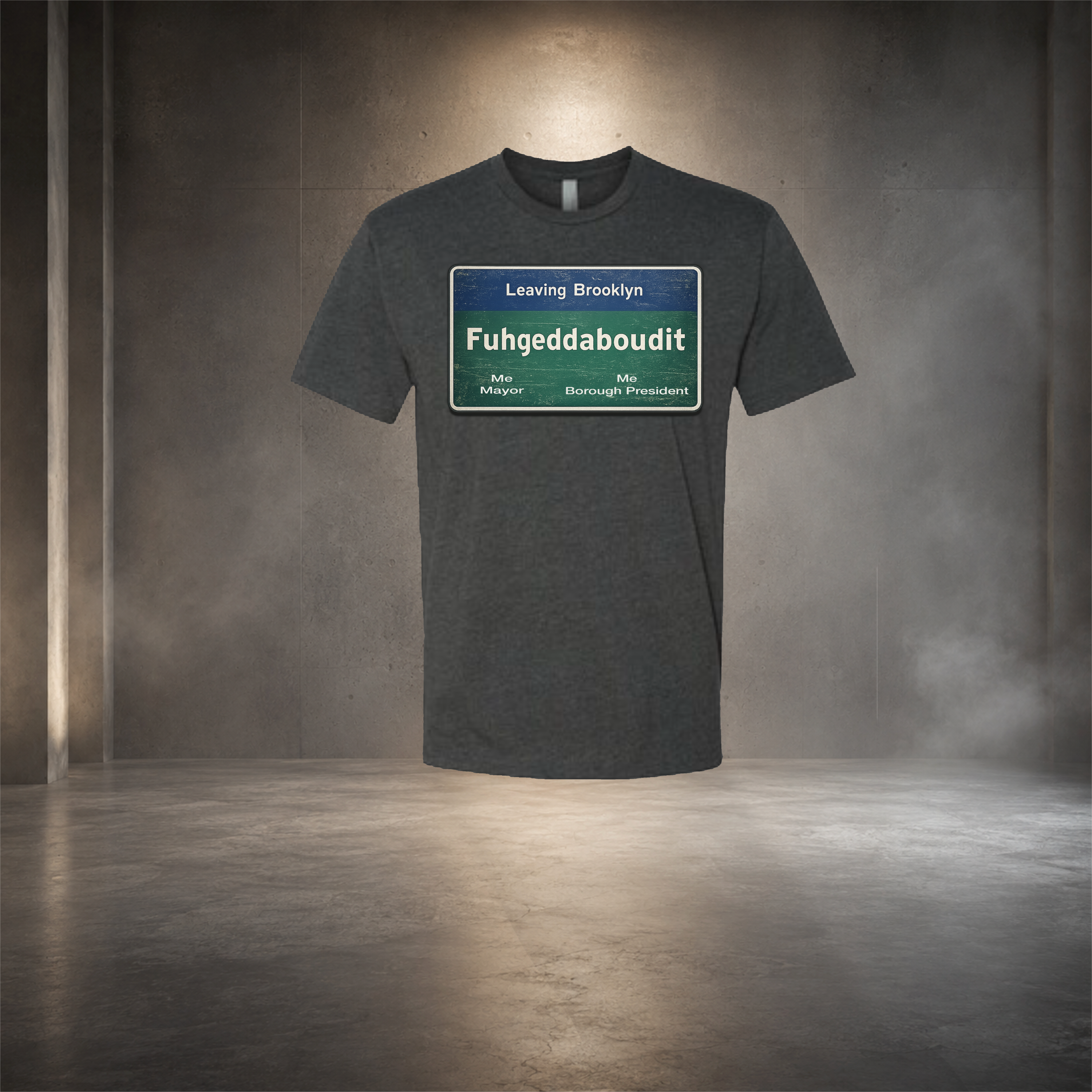 Charcoal Brooklyn streetwear t shirt mockup by Lil Carib Apparel, Fuhgeddaboudit