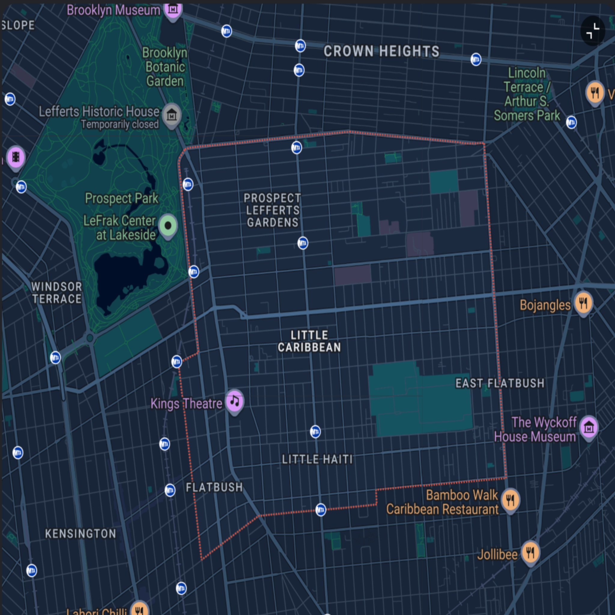 Map of Brooklyn with various locations marked, including landmarks and neighborhoods.