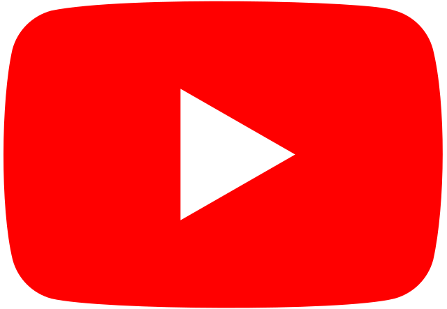 Red square with a white play button in the center, representing the YouTube logo.